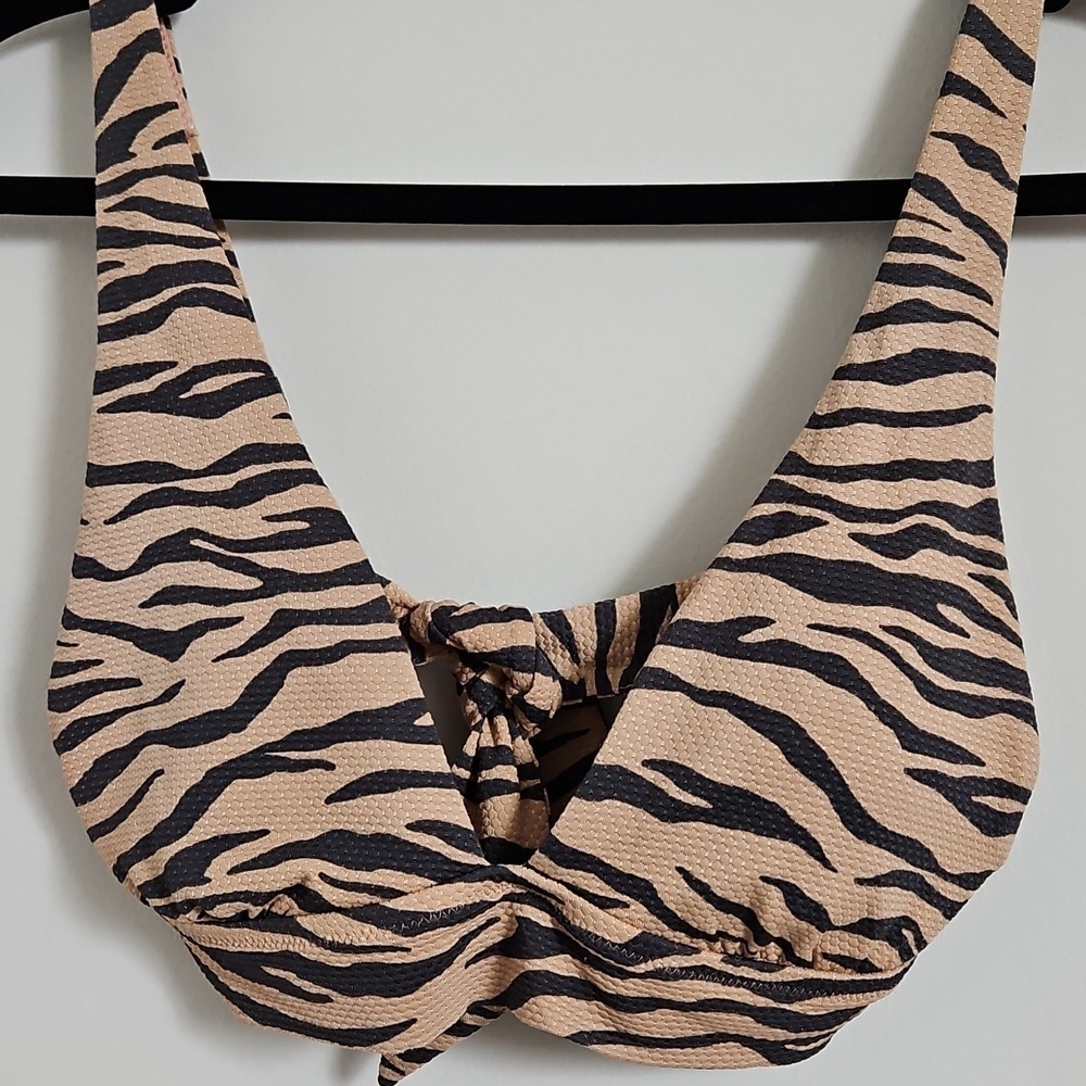Aerie Women's Tan Animal Print Triangle Tie Back Bikini Top Size Small
